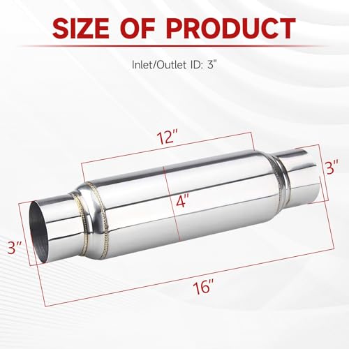 LCGP 3" Universal Resonator, Straight Through Performance Muffler, 16" Overall Length - color: Silver, size: 3" Inlet 16" Overall Length