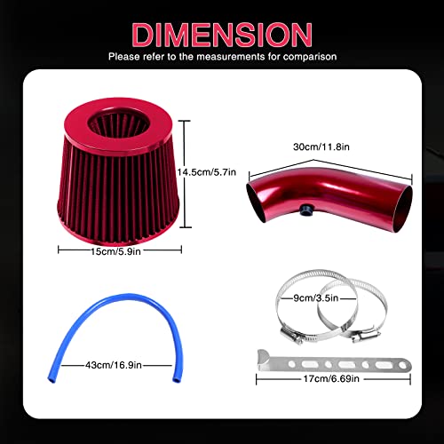 3 Inch Universal Cold Intake Pipe Induction High Flow Pipe Kit (Red) - color: Red Intake