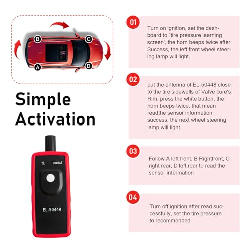 EL-50449 Car TPMS Relearn Tool, TPMS Activation & Relearn Tool, Portable Tire Pressure Monitor Sensor Reset Device, Compatible with Ford F150 F250 Fusion Edge Lincoln Mercury (Black)