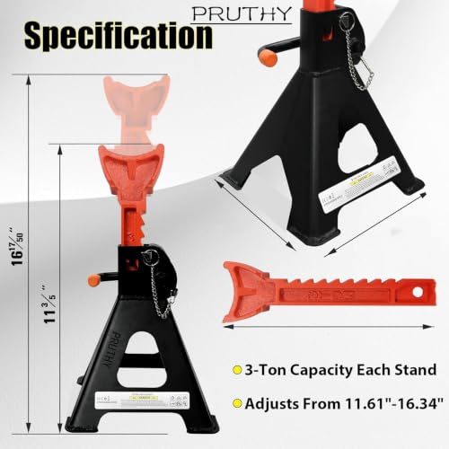 Jack Stands 3 Ton with Double Locking and Large Foot Base Car Lift Jack Stand for Lifting SUVS, 6500 lb Capacity Heavy Duty Steel 1 Pair - color: Black