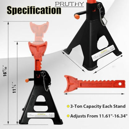 Jack Stands 3 Ton with Double Locking and Large Foot Base Car Lift Jack Stand for Lifting SUVS, 6500 lb Capacity Heavy Duty Steel 1 Pair - color: Black