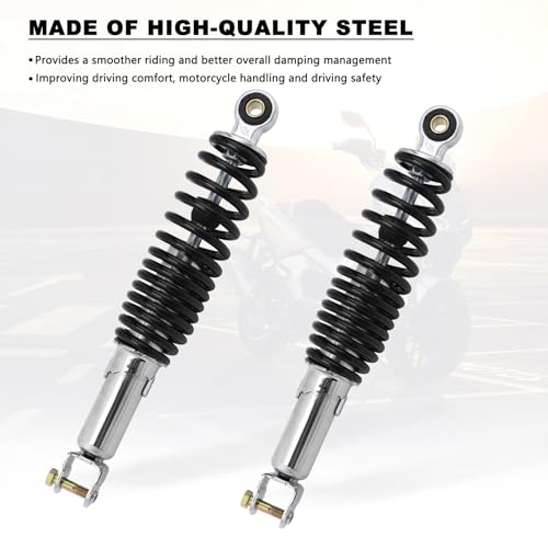 Minho Motorcycle Dual Rear Shock Absorbers with Adjustable Spring Preload in Heavy Iron Material Compatible with Chinese GY6 Scooter Mopeds Taotao Tank Jonway Roketa,305MM Length,10MM Mounting Hole - size: 305mm