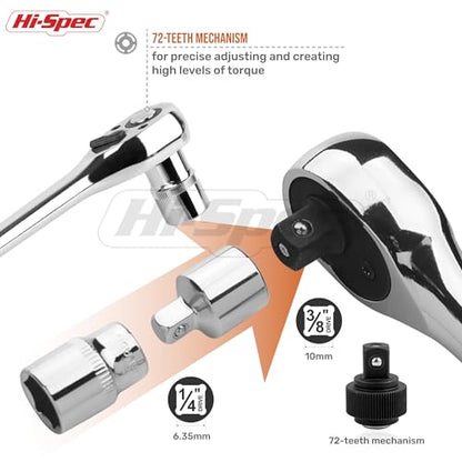 Hi-Spec 22pc Metric Socket Set 1/4” & 3/8” Drive with Ratcheting Wrench, Extension Bars in Compact Tool Case.