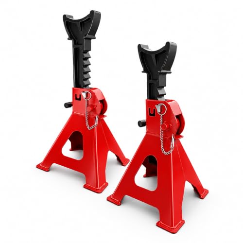 Jack Stands, Car Trailer Jack Stands Double Locking, Floor Jack 3 Ton (6,000 lbs) Capacity 10.8-16.3 inch Adjustable Height, for Lifting SUV, Pickup Truck, Car and UTV/ATV, Red, 1 Pair - color: Red