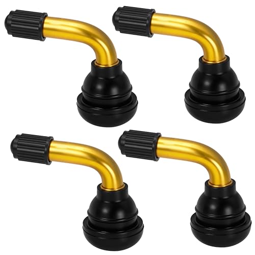 4 Pcs 90 Degree Bent PVR70 Valve Stem, Brass Construction with Snap-in Rubber Base, Fits 0.453 in/1.15cm Rim Holes, Compatible with Tubeless Tires on Motorcycles, Scooters & ATVs - size: PVR70 Tube valve stem