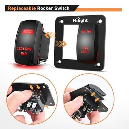 Nilight 2 Gang Rocker Switch Panel SPST On Off Toggle Laser Pattern Red - color: Red, size: 2 Gang