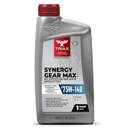 TRIAX Synergy Gear MAX 75W-140 GL-5, PAO Synthetic Long-Drain Axle, Differential Extreme Pressure Oil, Limited Slip Ready, 750,000 Mile Rating on Highway (1 Quart) - size: 1 Quart