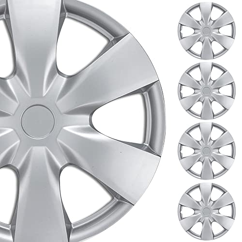 BDK (4-Pack Premium 15"" Wheel Rim Cover Hubcaps OEM Style Replacement Snap On Car Truck SUV Hub Cap - 15 Inch Set, KT-1008-15_df - style: Sleek No Lug 15"