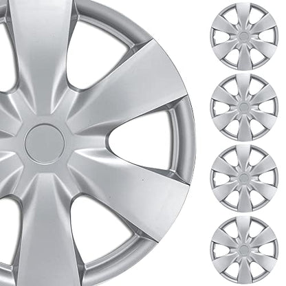 BDK (4-Pack Premium 15"" Wheel Rim Cover Hubcaps OEM Style Replacement Snap On Car Truck SUV Hub Cap - 15 Inch Set, KT-1008-15_df - style: Sleek No Lug 15"