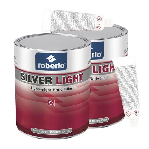 Roberlo Silver Light Multipurpose Body Filler 3L, Pack of 2, Easy Sanding, Strong Adhesion, Smooth Finish for Automotive Repair - size: 100 Fl Oz (Pack of 2)