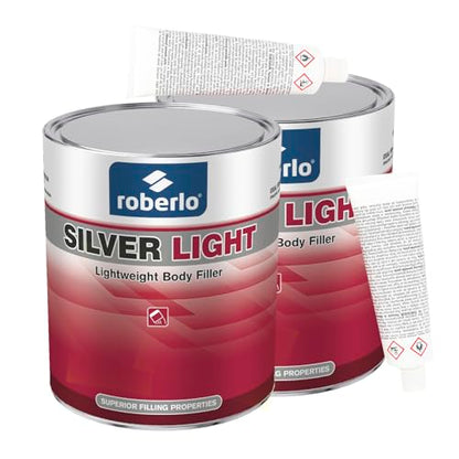 Roberlo Silver Light Multipurpose Body Filler 3L, Pack of 2, Easy Sanding, Strong Adhesion, Smooth Finish for Automotive Repair - size: 100 Fl Oz (Pack of 2)