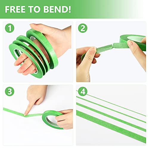 Epakh 4 Pack Masking Tape Pinstripe 1/16 1/8 1/4 1/2 Inch,Green,52 Yd - color: Green, size: 52 yd
