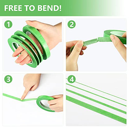 Epakh 4 Pack Masking Tape Pinstripe 1/16 1/8 1/4 1/2 Inch,Green,52 Yd - color: Green, size: 52 yd