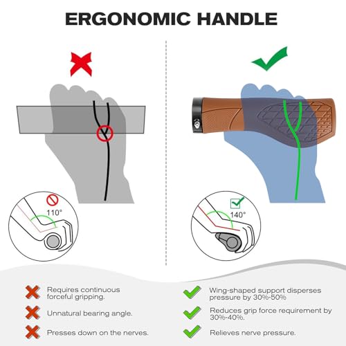 GXCROR Bike Grips,Ergonomic Bicycle Handlebars Grips Shock Absorbing Dual-Density Silicone,Universal 22.2mm Fit with 3D Non-Slip Pattern,Scooter Grips - color: Brown