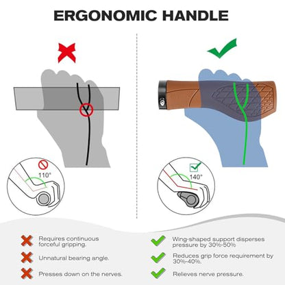 GXCROR Bike Grips,Ergonomic Bicycle Handlebars Grips Shock Absorbing Dual-Density Silicone,Universal 22.2mm Fit with 3D Non-Slip Pattern,Scooter Grips - color: Brown
