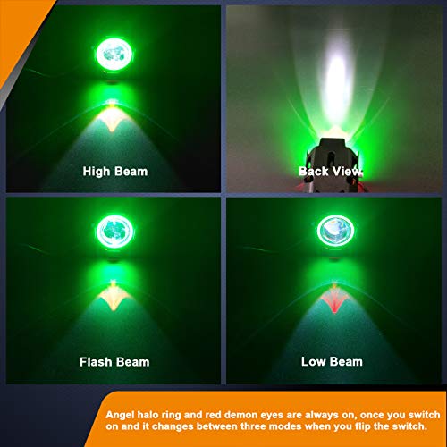 Motorcycle LED Fog Lights U7 Spotlight Daytime Running Lights with Green Angel Eyes Halo Ring and Switch 2-Sets - color: green