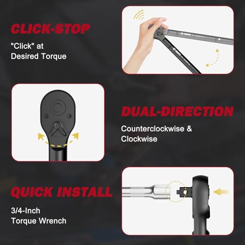VANPO 3/4-Inch Drive Click Torque Wrench, 100-800Ft-Lb for Heavy Duty - size: 3/4-Inch (100-800 Ft-Lb / 135.5-1084 Nm)