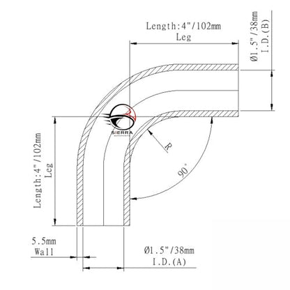 1.5 Inch / 38mm 90 Degree Silicone Elbow Hose – Extended Leg Design, True 102mm Length, 5.5mm Thickness – High Temp 4-Ply Black Coupler for Turbo, Intake, Radiator Pipe - size: 1.5 Inch / 38mm
