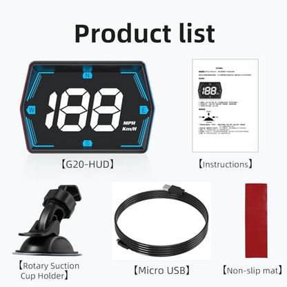 Universal Car HUD GPS Speedometer G20 Car Heads-up Display Plug and Play with USB Connection,Displays MPH, Comes with Compass Over Speed Alert HD Display Speedometer for All Vehicles