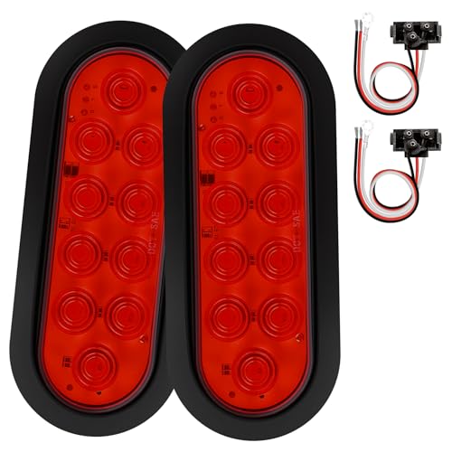6-Inch Oval Red LED Trailer Tail Lights 2PCS, 10 LEDs Stop Turn Tail Brake Lights, DOT Certified, IP67 Waterproof Surface Mount, for Truck RV Boat Trailer - color: 01-2PCS RED