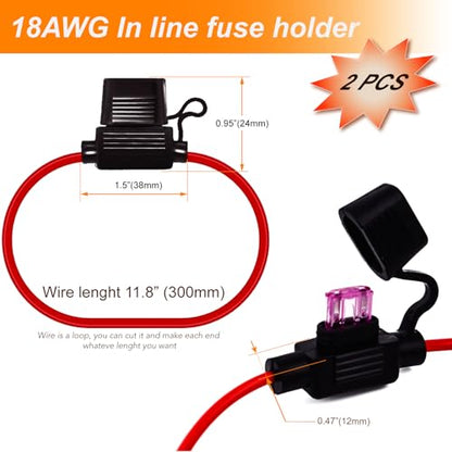 2pcs 18AWG Gauge Inline Fuse Holder with 3A Maxi Fuse– Waterproof for Car Audio, Marine & Automotive Applications – High Current Protection