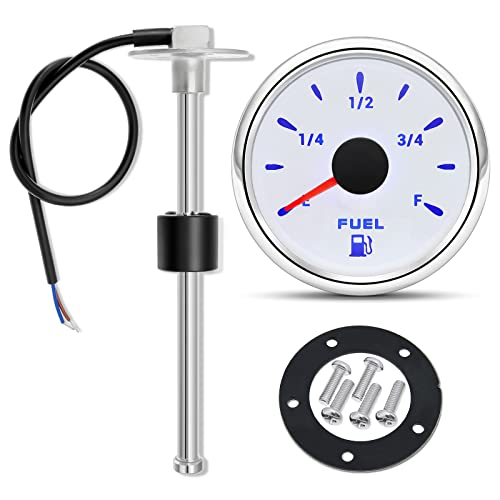 ARTILAURA Fuel Sending Unit and Gauge Kit, 240-33ohms 14" (350mm) Boat Marine Fuel Tank Sender Stainless Steel Gas Sensor for Car Truck Vehicle (White) - color: White, size: 14"sensor+gauge