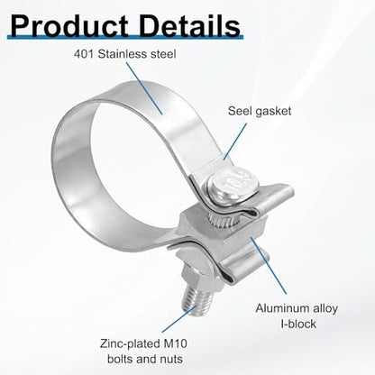 HARFINGTON 410 Stainless Steel Exhaust Clamp 2.09" Butt Joint Narrow Band Muffler Seal Exhaust Narrow Lap Butt Clamps for Pipe Mufflers Converters System Repair, Silver - size: Range 53-61 mm, Band Width 22mm