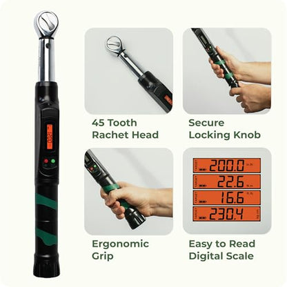 eTORK 3/8" Digital Torque Wrench, 25-250 in-lb Electronic Precision Tool - size: 3/8-Inch, style: 25-250 in.-lb