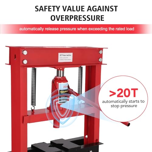20-Ton Hydraulic Shop Press, H-Frame Pneumatic Benchtop, Adjustable Height