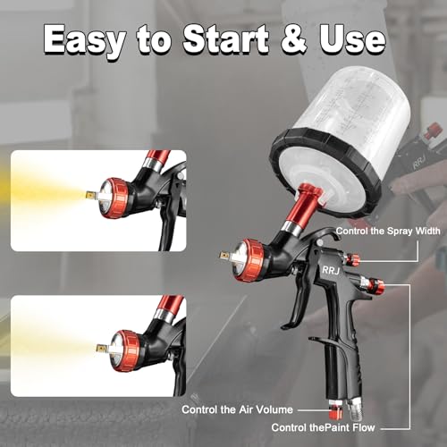 A610 LVLP Air Spray Gun Premium Kit, Automotive Paint Guns with 1.3/1.7/2.0mm Nozzles & Air Regulator, 10x 650ML Disposable Cups, Paint Gun for Cars, Furniture, Fence, Varnish&Top Coat - color: Black