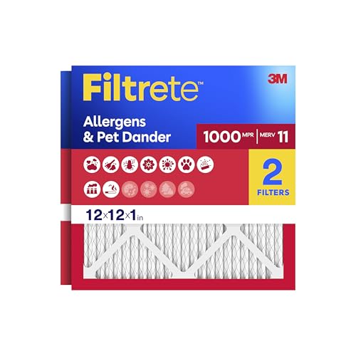 Filtrete 12x12x1 Air Filter, MERV 11, MPR 1000, Allergens & Pet Dander, 3-Month AC and Furnace Filters, Cleaner Air, Reliable Airflow, 2 HVAC Filters (Actual Size 11.68 x 11.68 x 0.81 in) - size: 12x12x1