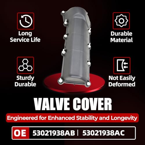 MITZONE Right Passenger Side Valve Cover with Gasket & Bolts Compatible with 2002-2012 Dodge Dakota Durango Nitro RAM 1500 Jeep Liberty Commander Grand Cherokee 3.7L Replace # 53021938AA 53021938AB - color: Right Side