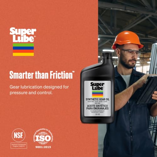 Super Lube Synthetic Gear Oil - Heavy Duty Synthetic Machinery Oil for Truck & Auto Maintenance - NSF H1 Food Grade Gear Lubricant - ISO 220 - Translucent Amber - Bottle - 1 qt (54200) - size: ISO 220 - 1qt Bottle