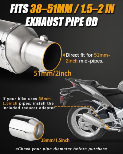 Exhaust Muffler Carbon Fiber 1.5-2"Inlet with Removable DB Killer for Street/Sport Motorcycles and Scooters with 38-51mm Diameter Exhaust Pipes (Sliver) - color: Sliver