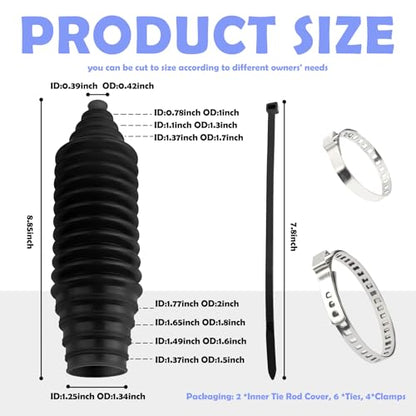 Tie Rod Boot Kit with Pinion Bellow Cable Ties and Clamps,Waterproof & Dustproof Rack and Pinion Boot for Steering System Protection,Silicone Inner Tie Rod Boot Car Accessories (Black) - color: Black