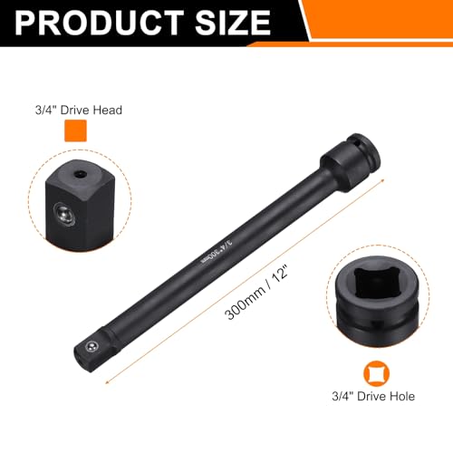 HARFINGTON Socket Extension Bar 3/4" Drive 12" Long CR-V Steel - size: 3/4" Square Drive 12" Long