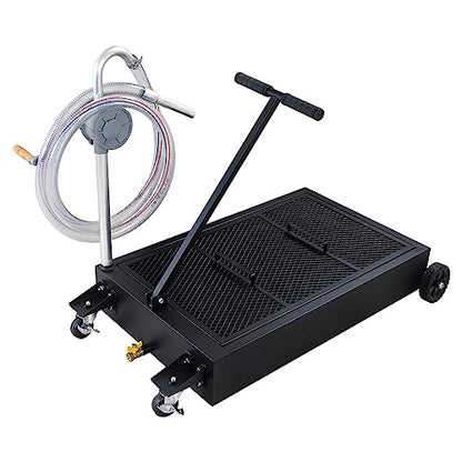 25 Gallon Oil Drain Pan Low Profile Oil Drain Tank Large Capacity Oil Change Pan with Foldable Hand, Pump, Hose, Swivel Casters Wheels Fit for Car, SUV, Trucks Oil Change Black - color: Black, size: 25 Gallon Manual Pump