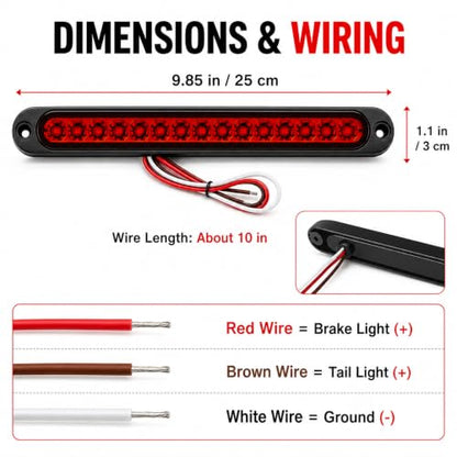 2 Pcs 10 Inch 15 LED Trailer Brake Tail Light Bar - color: Red Lens