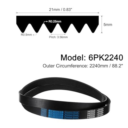 uxcell 6K882/6PK2240 Serpentine Belt 6 Ribs 2240mm Length x 21mm Width x 5mm Height, EPDM Poly V Belt, Multi Wedge Micro V Belt for Vehicle - size: 6PK2240