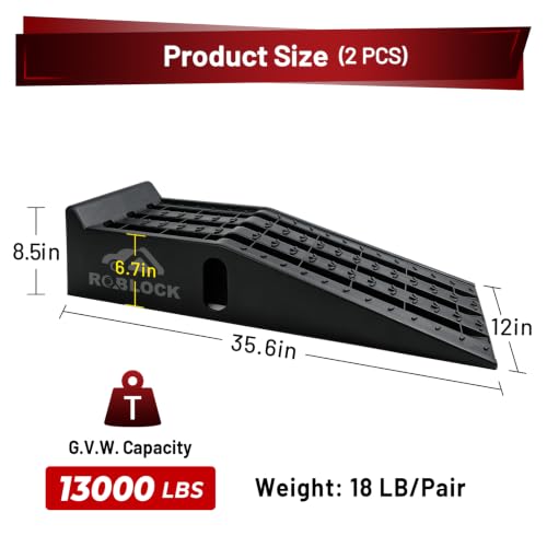 ROBLOCK Heavy Duty Low Profile Car Ramps for Oil Changes, Portable Car Ramps with Lift Height of 6.7 inch for Low Cars High Lift and Jack Support, Vehicle Ramps for Garage, 35.6"x12"x8.5", 2 PCS