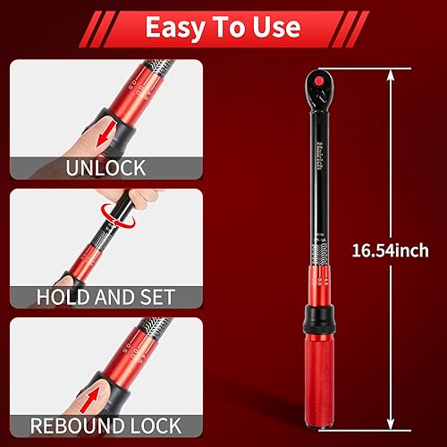 Hairich 3/8-Inch Torque Wrench, Dual-direction Torque Wrenches 10-100ft.lb/13.6-135.6Nm, 72-Tooth Dual Range Scales Torque Wrench with Quick Release Reversible Head - size: 3/8" 10-100 FT.LB