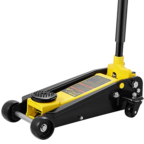 VEVOR 3 Ton Low Profile Floor Jack for All Terrain Vehicles, Heavy-Duty Steel Racing Jack with Quick Lift Pump, 5.12"-20" Lifting Range, 3.0 tons - color: yellow