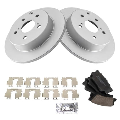 TRQ Rear Brake Pad and Rotor Set Ceramic Solid G Coated Rotors 11.06 in - style: BKA14732