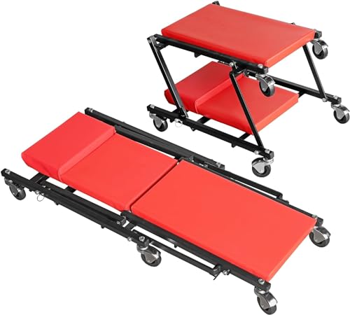 Big RED 36" Rolling Foldable Automotive Creeper， Car Creeper, 2-in-1 Garage Shop Creeper for Auto Repair, 300 Lbs Capacity, Red，TAM6505RR Torin - style: Creeper-36inch-Red