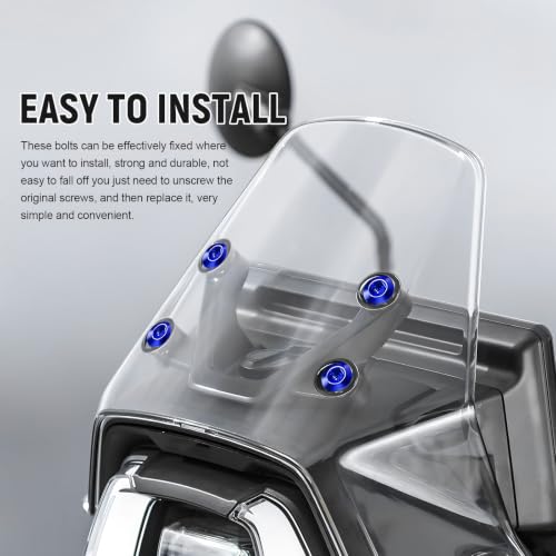 10PCS Motorcycle Windshield Bolt Kit, M5 Motorbike Fairing Bolts Nuts (Blue) - color: Blue