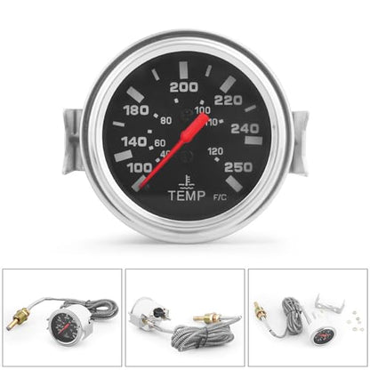 Dyno Racing 2" 52mm 12V Pointer Mechanical Water Temperature Temp Gauge (40-120℃,100-250℉),Yellow Light Car Meter with Sensor NPT 1/2,1.8m Wire Length - style: 40-120℃ & 100-250℉