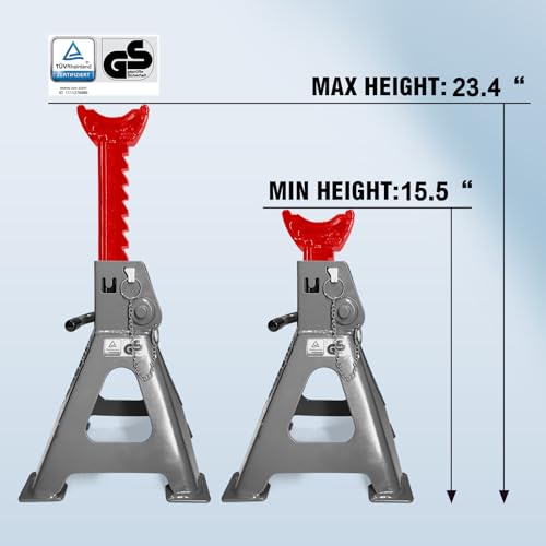 Car Jack Stands 6 Ton with Double Locking and Large Foot Base for Lifting Cars,SUVS,MPVS, Heavy Duty Steel, 13000 lb Capacity, 1 Pair - size: 6T