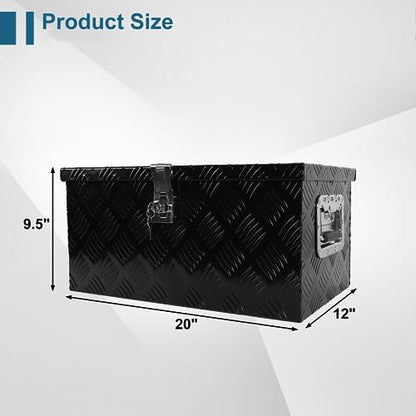 20 X 12 X 9.45 Inch Black Aluminum 5 Bar Tread Tool Box Truck Car Outdoor Trailer Pickup Underbody Toolbox, RV Storage Organizer, Underbed Tools Organizer With Lock & Keys