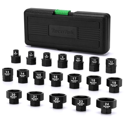 TecoTek 19-Piece 3/8-Inch Drive Metric Low Profile Impact Socket Set, Stubby Socket Set, 6mm-24mm, No Skips Sizes, 6 Point, Cr-Mo, Shorter Socket for Tight Areas - size: 6mm - 24mm(3/8" Dr.)