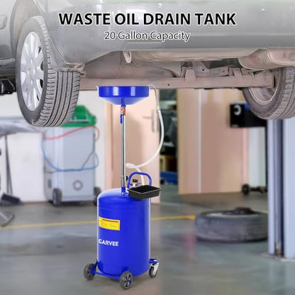 Garvee 20 Gallon Waste Oil Drain Tank, Portable Oil Drain Container, Air Operated Drainer, Fluid Fuel Transfer Drainage, Adjustable Funnel Height with Wheel &15'' Premium Bowl and a Toolbox - size: 20 Gallon- Blue